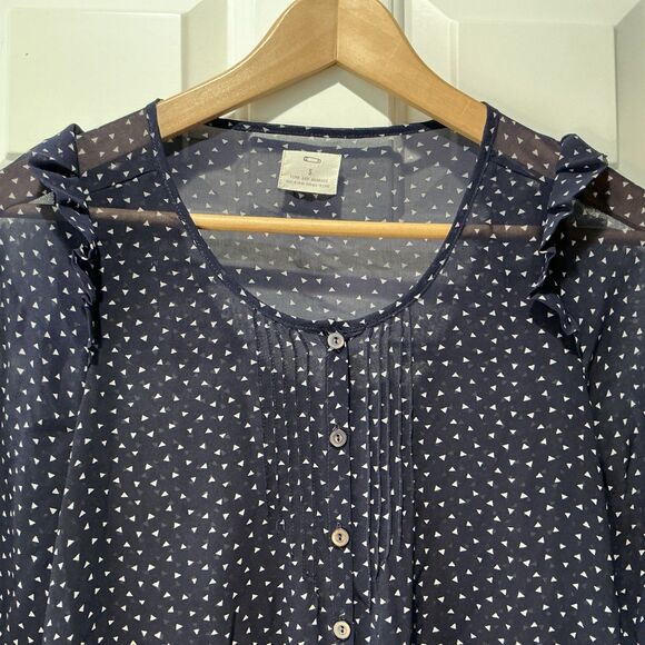 Pins & Needles Anthropologie Sheer Ruffle Blue Blouse Top Womens Small - Picture 2 of 5